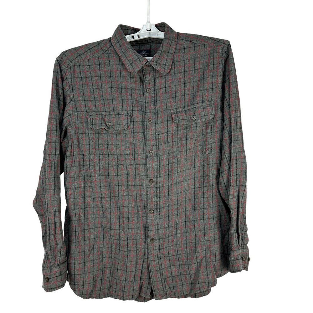 Faded Glory Mens Plaid Long Sleeve Button Down Shirt Size Large Gray Red